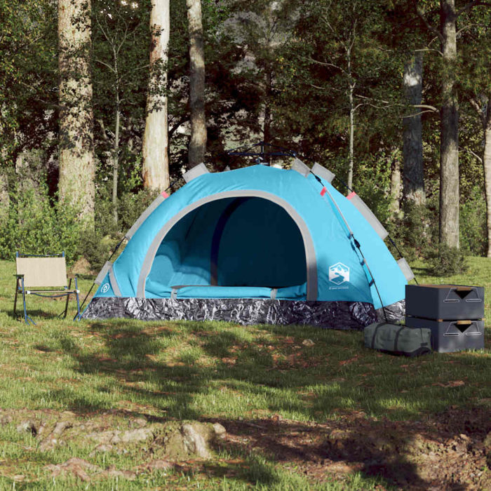 vidaXL Campingtelt 4 personer blå hurtigutløser
