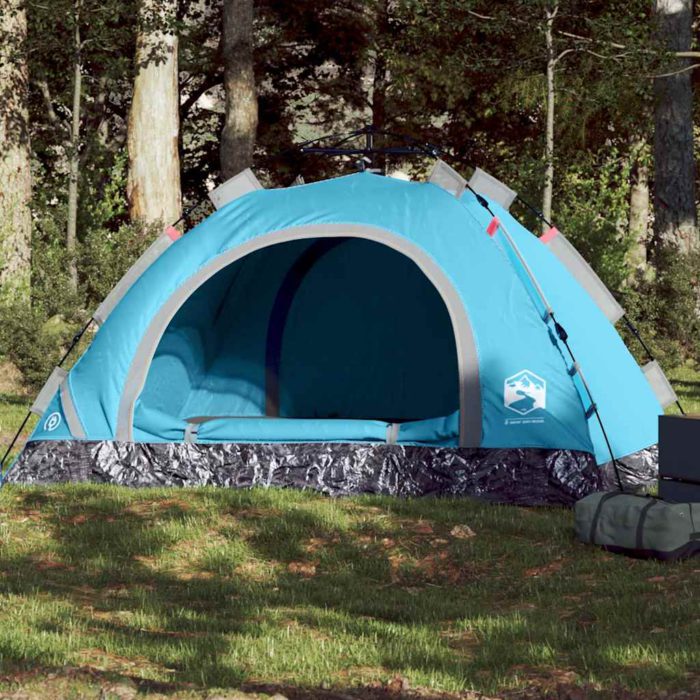 vidaXL Campingtelt 4 personer blå hurtigutløser