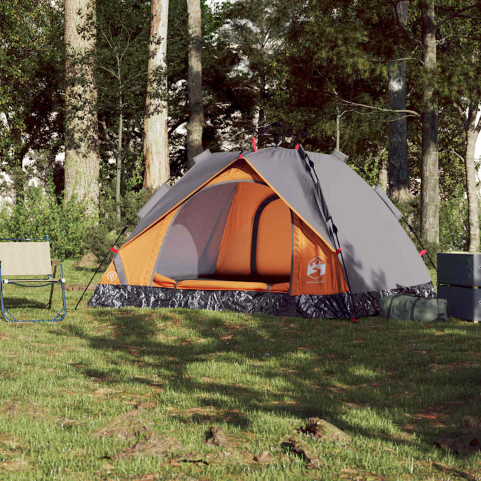 vidaXL Campingtelt 3 personer grå og oransje hurtigutløser