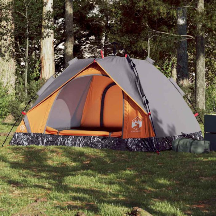 vidaXL Campingtelt 3 personer grå og oransje hurtigutløser