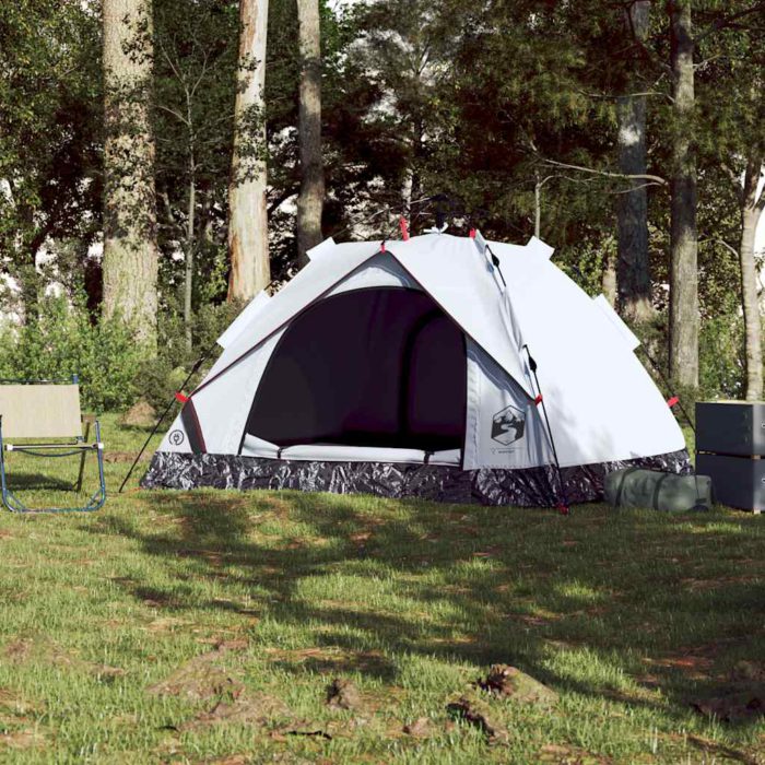 vidaXL Campingtelt 3 personer hvit blendingsstoff hurtigutløser