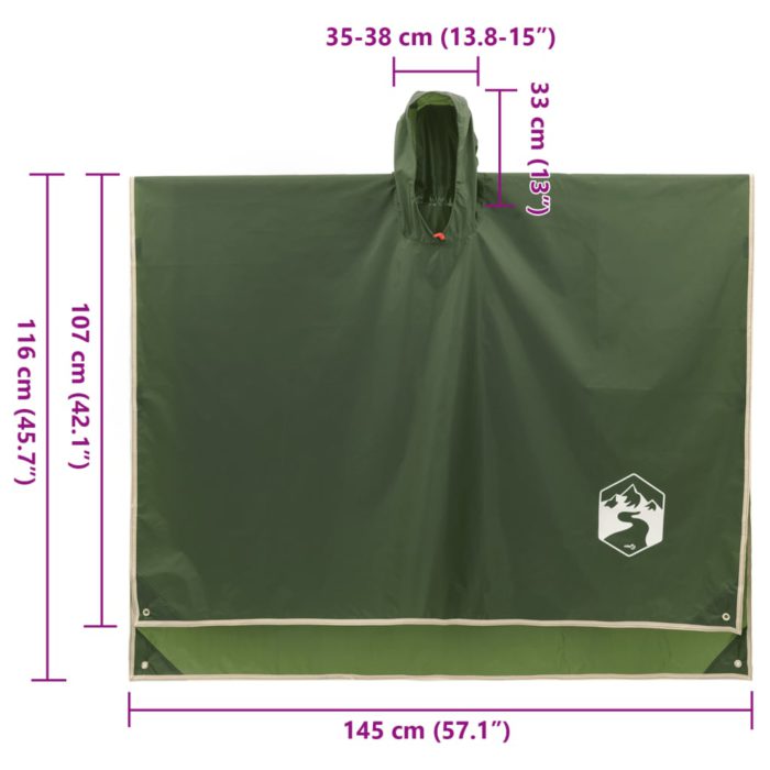 vidaXL Regnponcho med hette 2-i-1 design grønn 223×145 cm