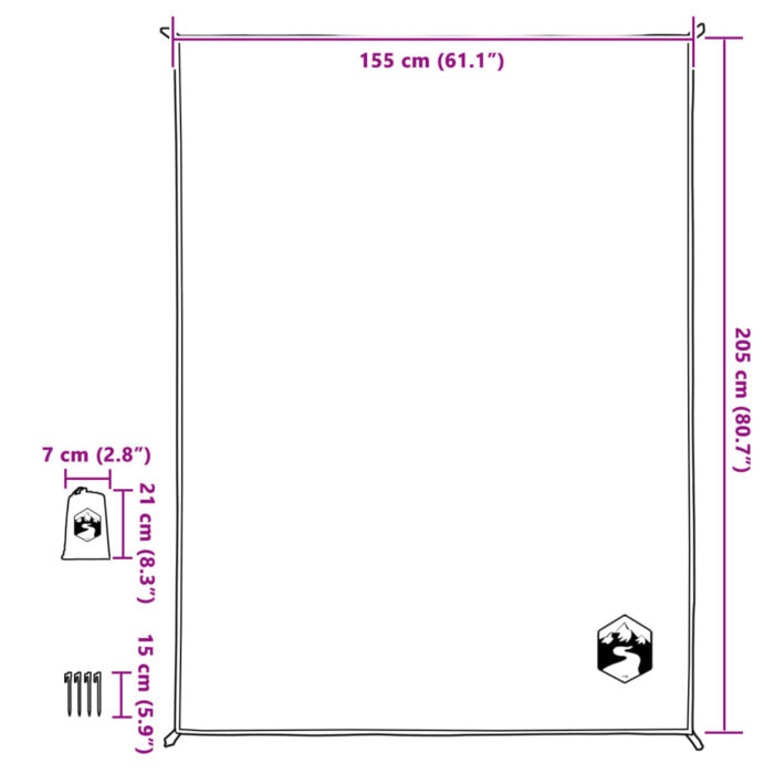 vidaXL Piknikteppe med knagger blå 205×155 cm