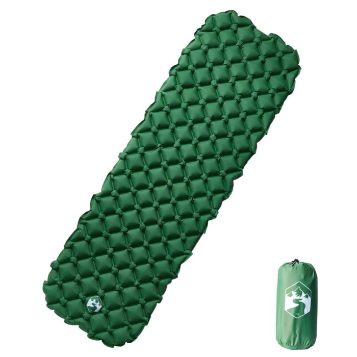 vidaXL Oppblåsende campingmadrass for 1 person grønn 190x58x6 cm