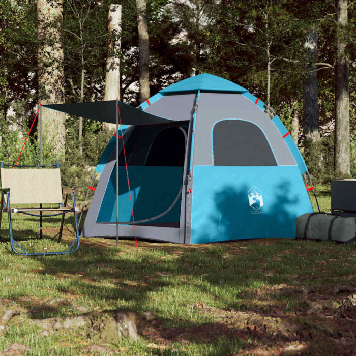 vidaXL Campingtelt 4 personer blå hurtigutløser
