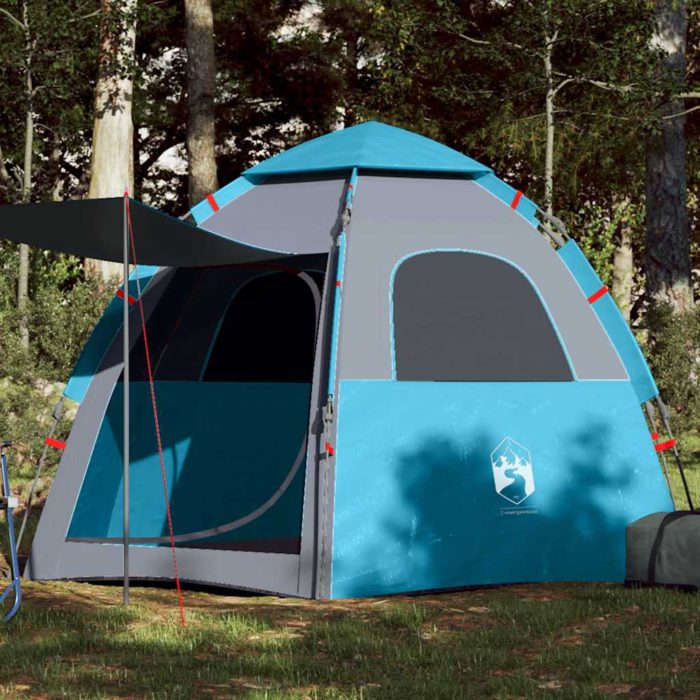 vidaXL Campingtelt 4 personer blå hurtigutløser