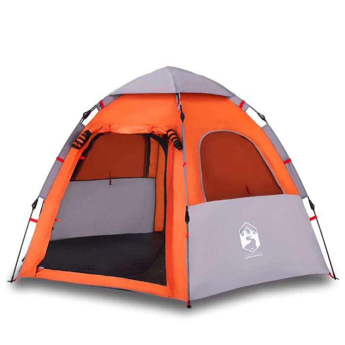 vidaXL Campingtelt 4 personer grå og oransje hurtigutløser