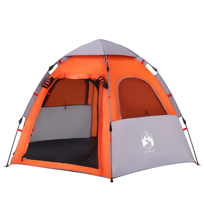 vidaXL Campingtelt 4 personer grå og oransje hurtigutløser