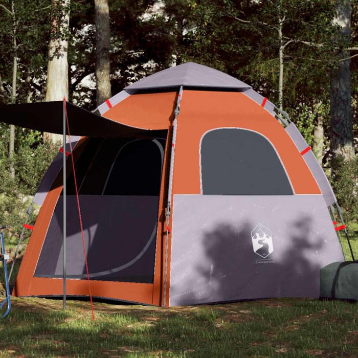 vidaXL Campingtelt 4 personer grå og oransje hurtigutløser