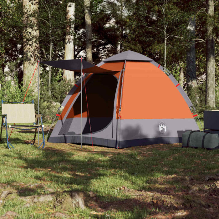 vidaXL Campingtelt 4 personer grå og oransje hurtigutløser