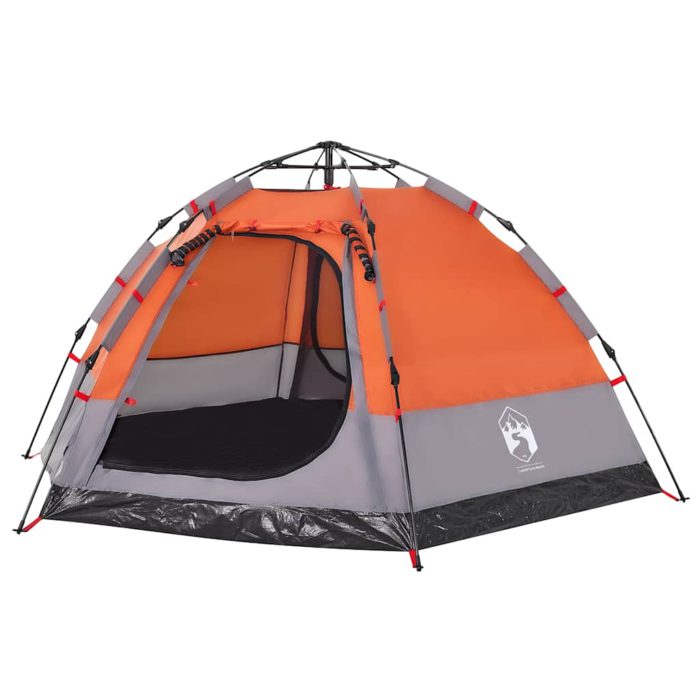 vidaXL Campingtelt 4 personer grå og oransje hurtigutløser