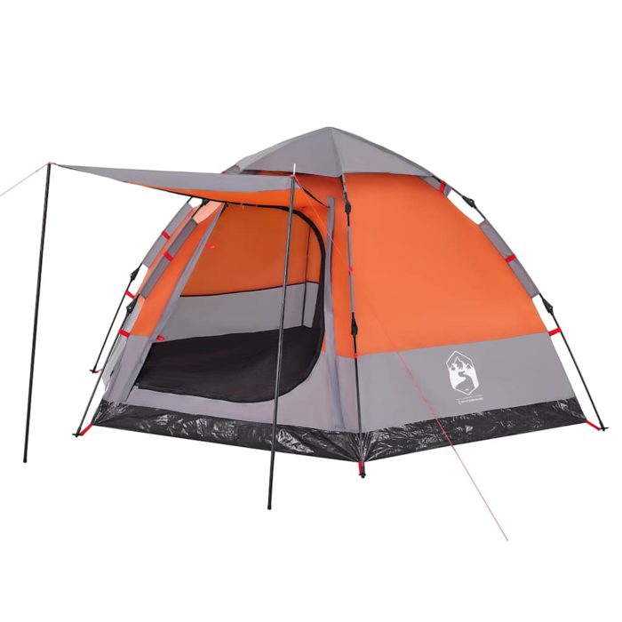 vidaXL Campingtelt 4 personer grå og oransje hurtigutløser