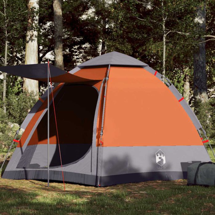 vidaXL Campingtelt 4 personer grå og oransje hurtigutløser