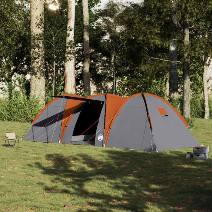 vidaXL Kuppeltelt for camping 8 personer grå og oransje vanntett
