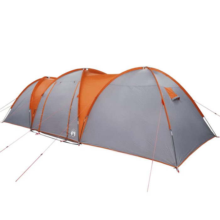 vidaXL Kuppeltelt for camping 8 personer grå og oransje vanntett