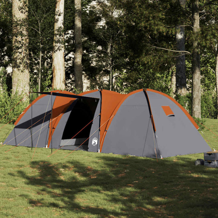 vidaXL Kuppeltelt for camping 8 personer grå og oransje vanntett