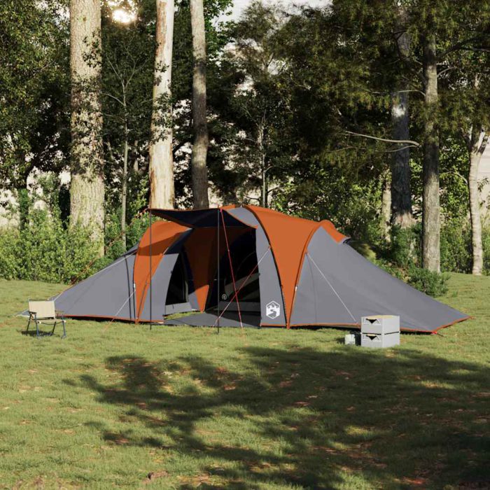 vidaXL Kuppeltelt for camping 6 personer grå og oransje vanntett