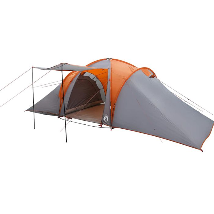 vidaXL Kuppeltelt for camping 6 personer grå og oransje vanntett