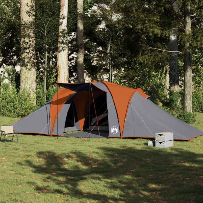 vidaXL Kuppeltelt for camping 6 personer grå og oransje vanntett