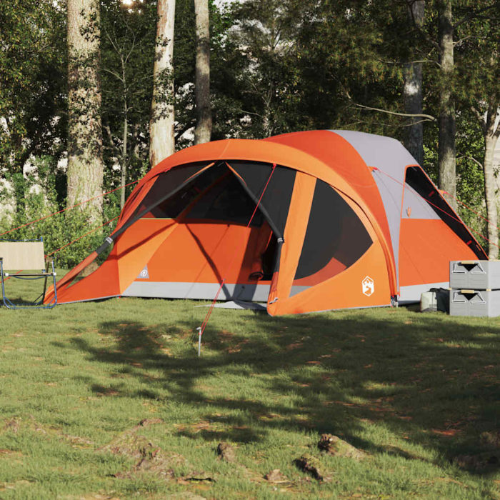 vidaXL Tunneltelt for camping 6 personer grå og oransje vanntett