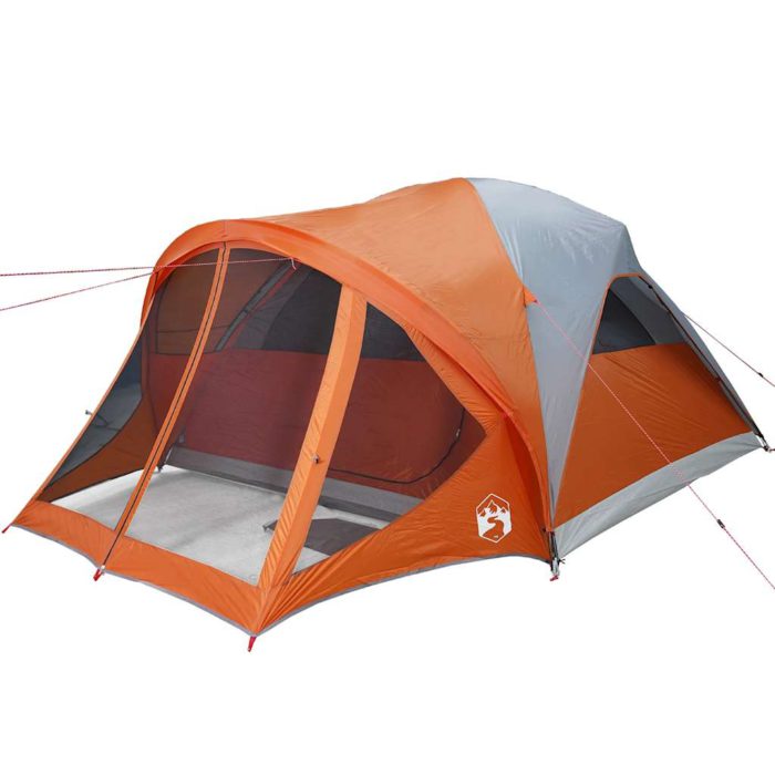 vidaXL Tunneltelt for camping 6 personer grå og oransje vanntett