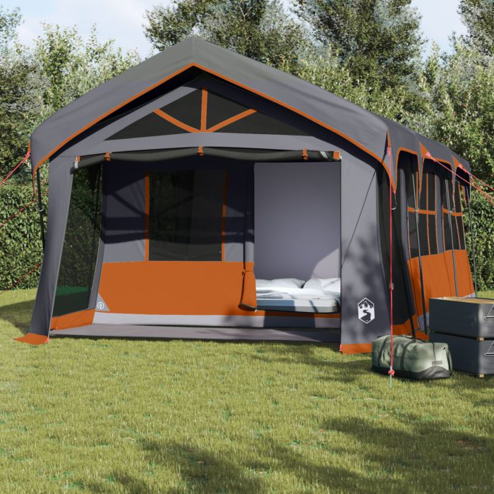 vidaXL Campingtelt med vinduer Grå og Oransje 10-personers vanntett