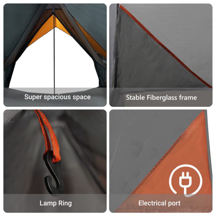 vidaXL Familie Telt 7-Person Grå og Oransje Polyester 7-person