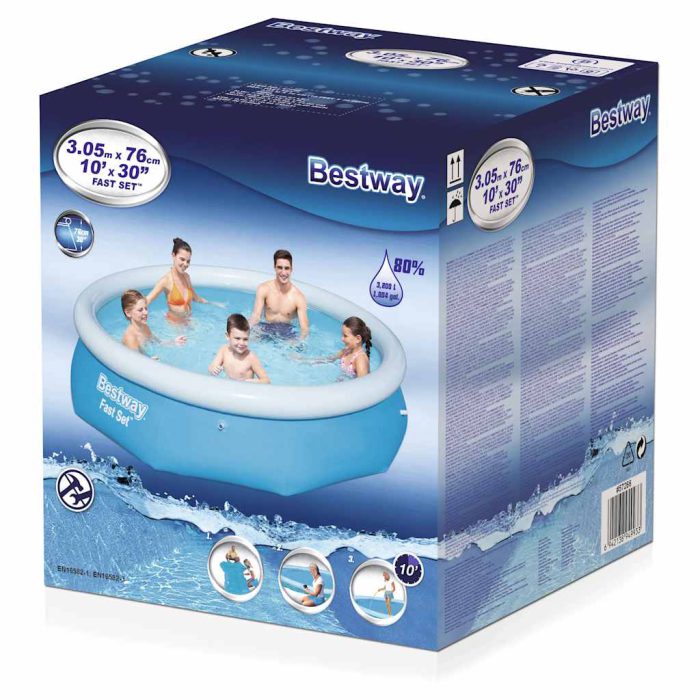 Bestway Oppblåsbart svømmebasseng Fast Set rundt 305×76 cm 57266