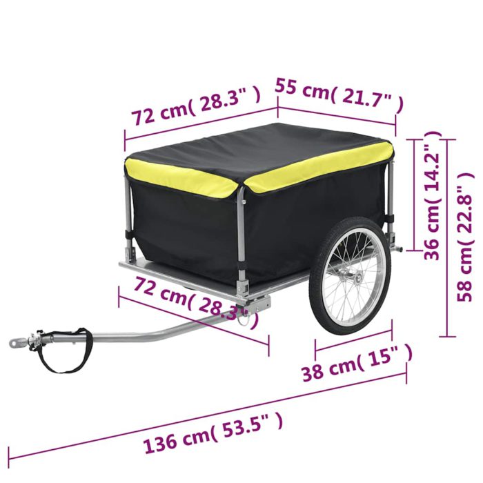 vidaXL Sykkeltilhenger svart og gul 65 kg