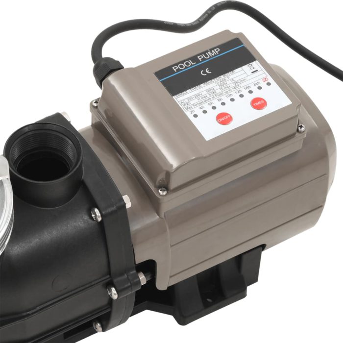 vidaXL Bassengpumpe med tidsur svart 0,25 HP 8000 L/t