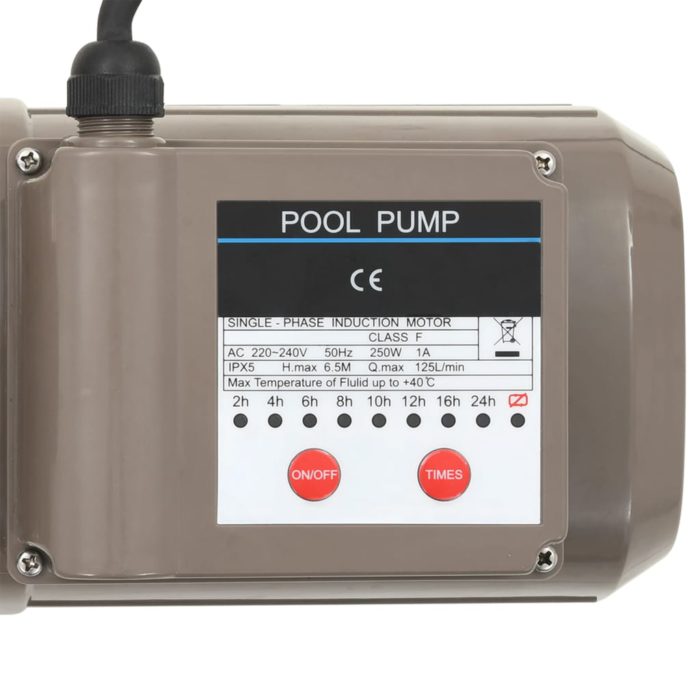 vidaXL Bassengpumpe med tidsur svart 0,25 HP 8000 L/t