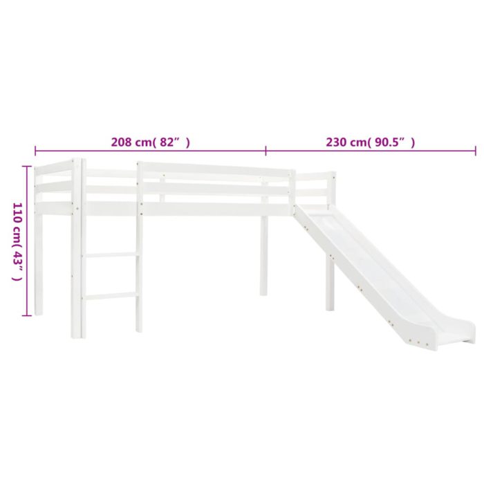 vidaXL Barneseng med sklie og stige furu 97×208 cm