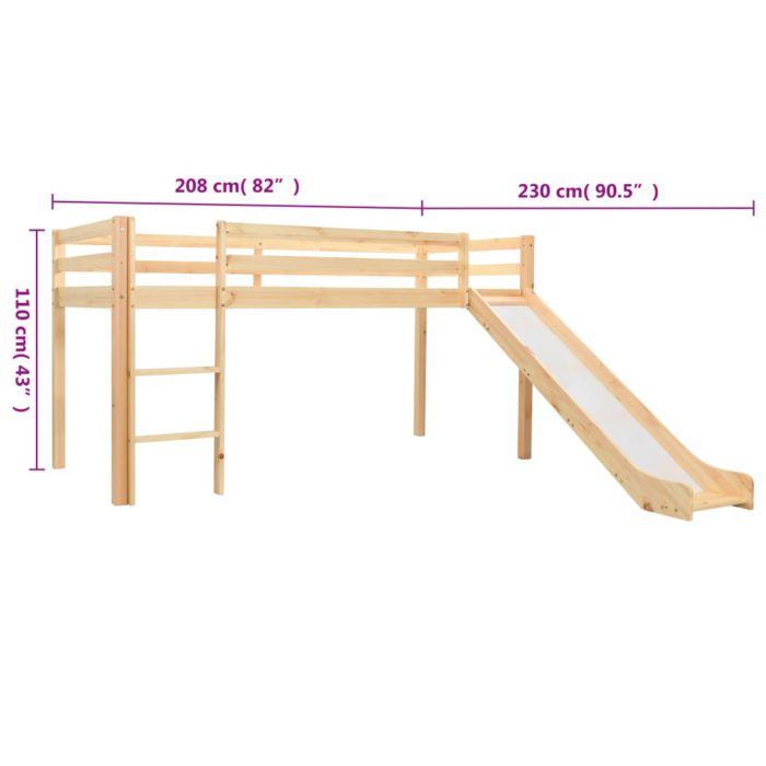 vidaXL Barneseng med sklie og stige furu 97×208 cm