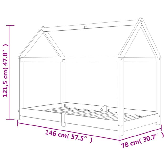 vidaXL Sengeramme for barn heltre furu grå 70×140 cm