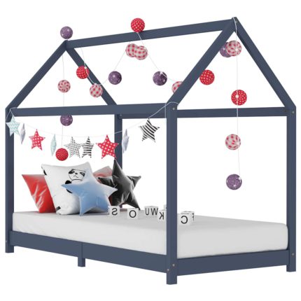 vidaXL Sengeramme for barn heltre furu grå 90×200 cm