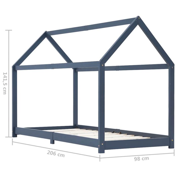 vidaXL Sengeramme for barn heltre furu grå 90×200 cm