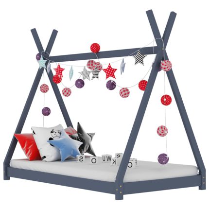 vidaXL Sengeramme for barn heltre furu grå 90×200 cm