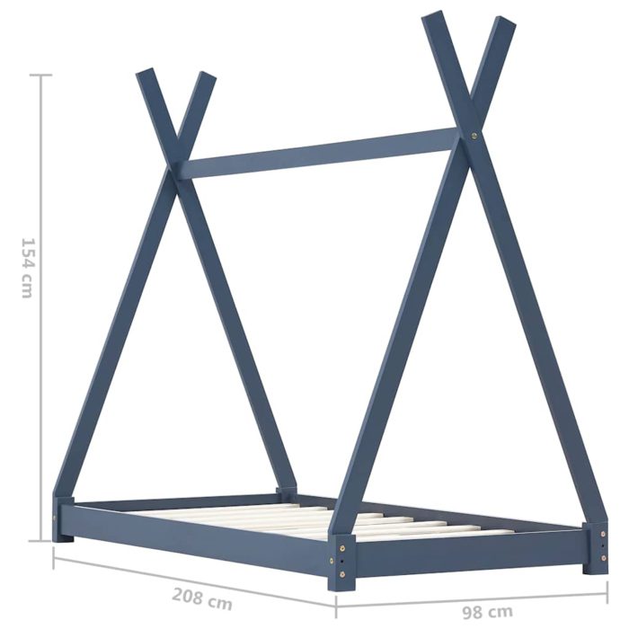 vidaXL Sengeramme for barn heltre furu grå 90×200 cm