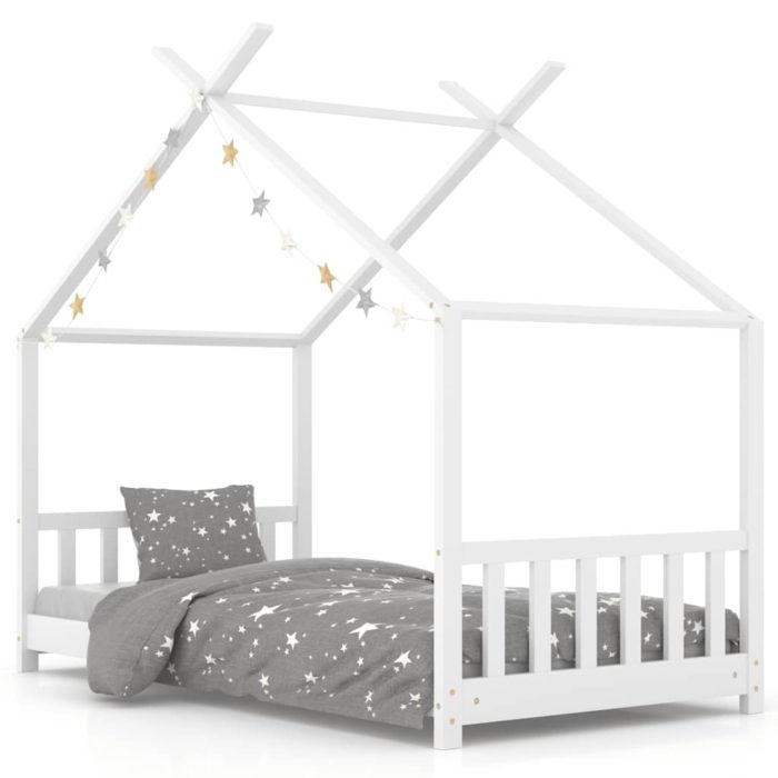 vidaXL Sengeramme for barn heltre furu hvit 70×140 cm