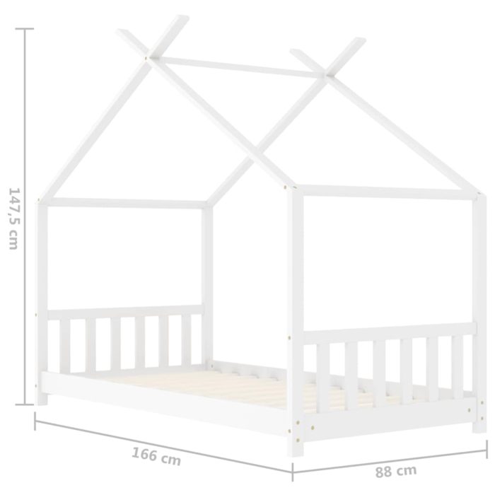 vidaXL Sengeramme for barn heltre furu hvit 80×160 cm