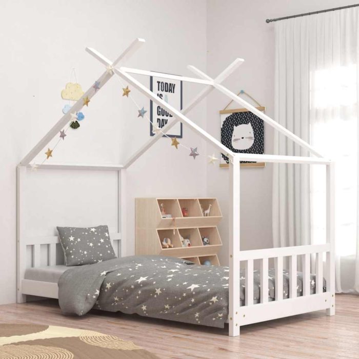vidaXL Sengeramme for barn heltre furu hvit 80×160 cm