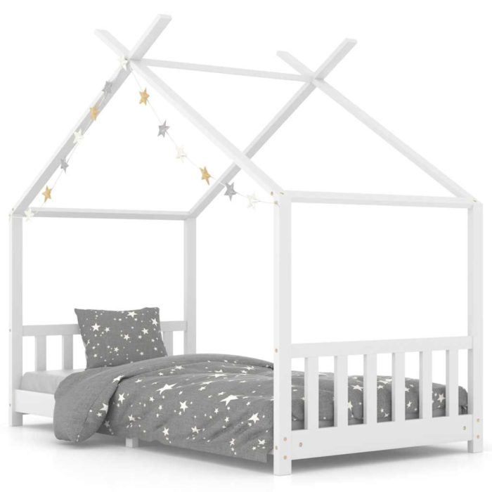 vidaXL Sengeramme for barn heltre furu hvit 90×200 cm