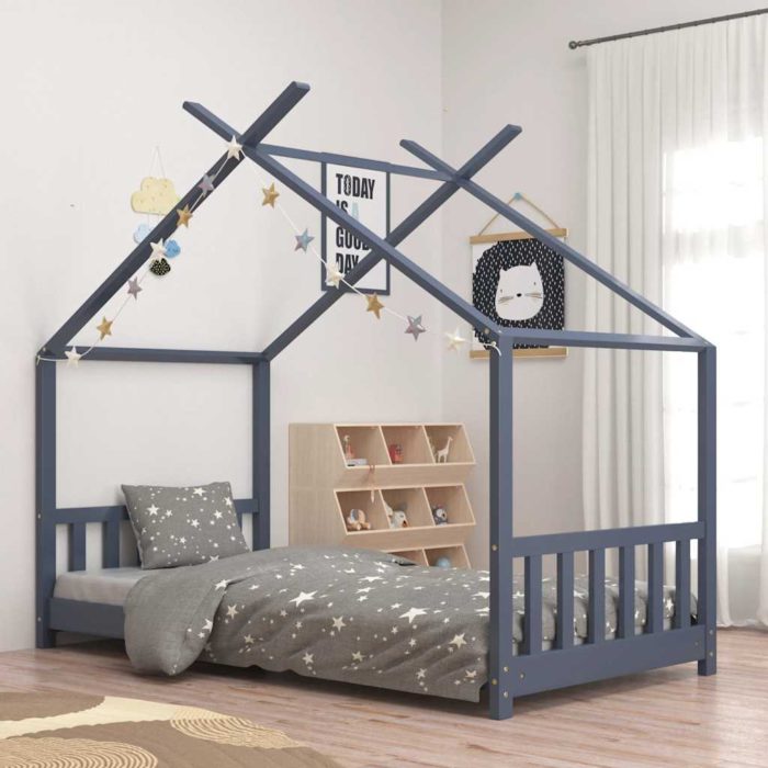 vidaXL Sengeramme for barn heltre furu grå 70×140 cm