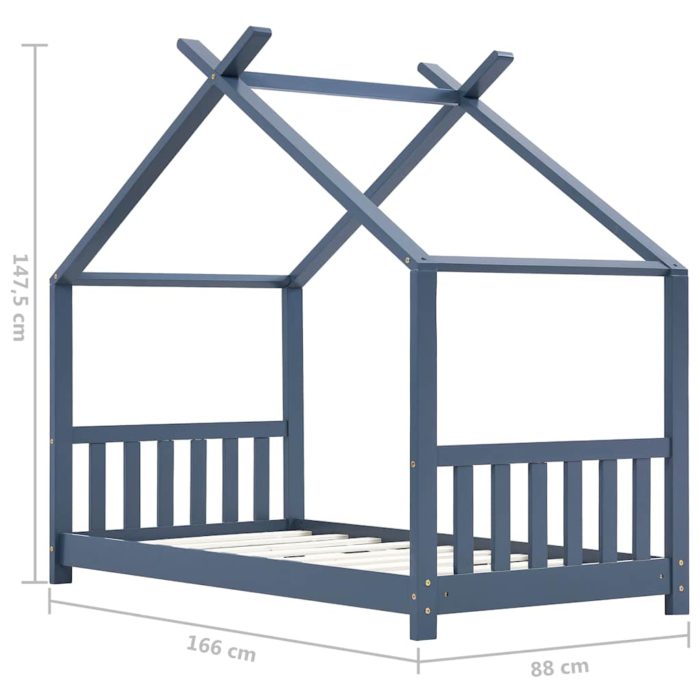 vidaXL Sengeramme for barn heltre furu grå 80×160 cm