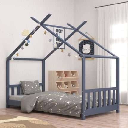 vidaXL Sengeramme for barn heltre furu grå 80×160 cm
