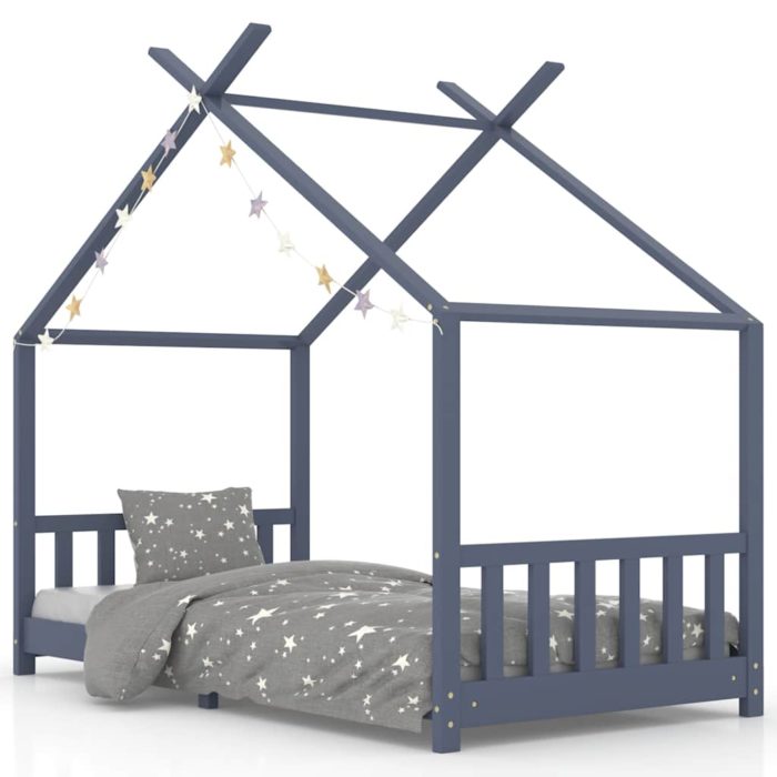 vidaXL Sengeramme for barn heltre furu grå 90×200 cm
