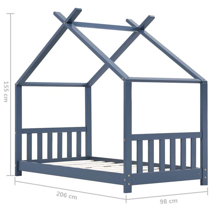 vidaXL Sengeramme for barn heltre furu grå 90×200 cm