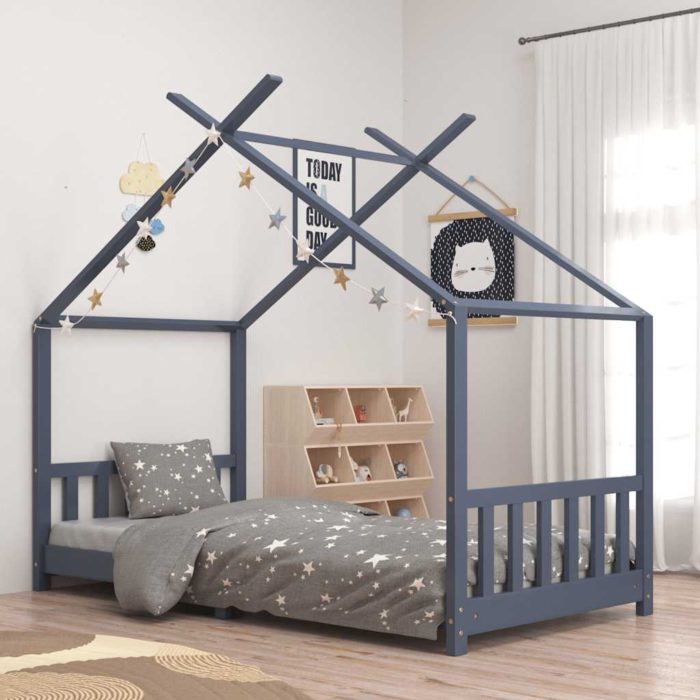 vidaXL Sengeramme for barn heltre furu grå 90×200 cm