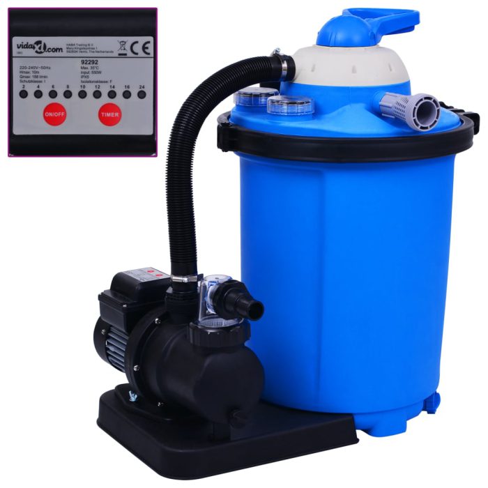 vidaXL Sandfilterpumpe med timer 550 W 50 L