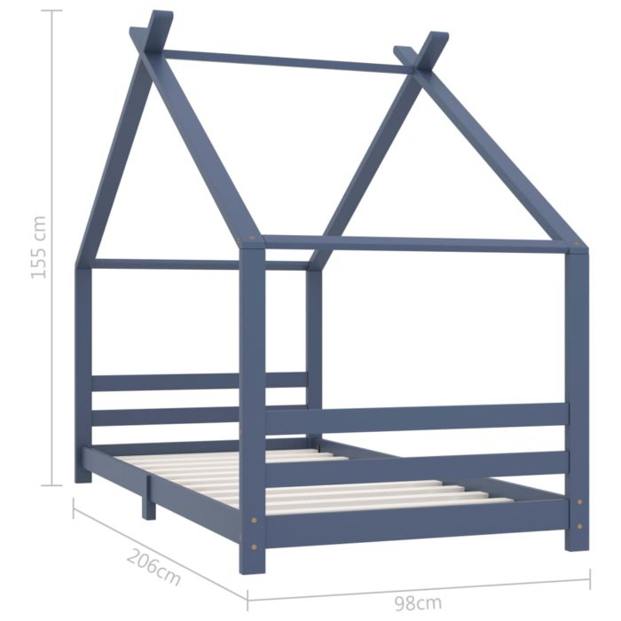 vidaXL Sengeramme for barn heltre furu grå 90×200 cm
